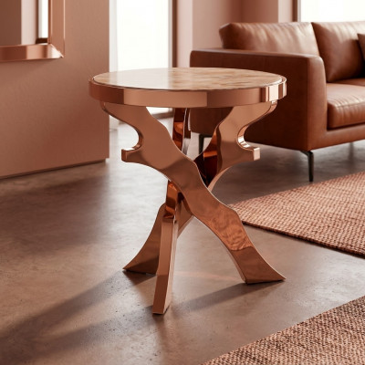 Couch Bäistelltisch Ronn Dëscher Ronner Metall Glas Designer Wunnzëmmer
