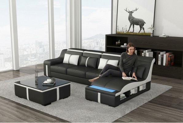 Eck-Canapé Couch Polster Eck-Sëtz L-Form Lieder Garnitur Wunnlandschaft