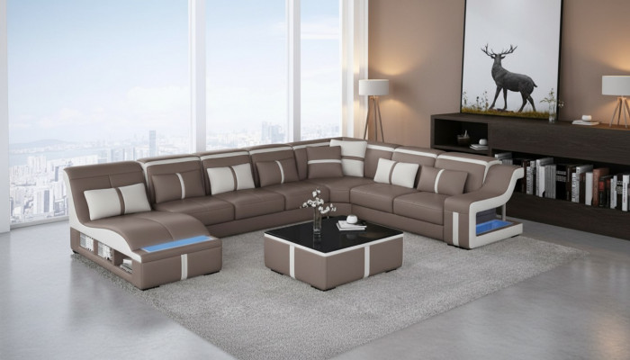 Eck Sofa Couch Polster Eck Sëtz U Form Lieder Garnitur Wunnlandschaft