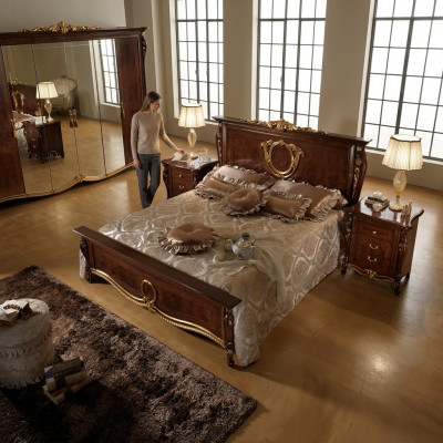 Duebelbett Bett Holz Design Better Antik Stil Barock Rokoko 2x Nuetsdëscher Nei