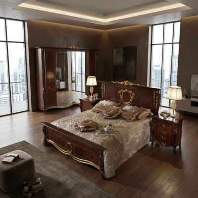 Duebelbett Bett Holz Design Better Antik Stil Barock Rokoko 2x Nuetsdëscher Nei