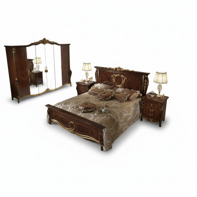 Duebelbett Bett Holz Design Better Antik Stil Barock Rokoko 2x Nuetsdëscher Nei