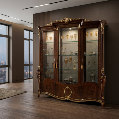 XXL Vitrin Glas Wandsschaf Vitrinnen Regal Barock Rokoko Stil Jugendstil