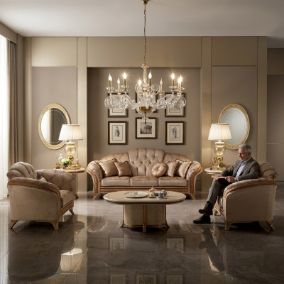 Suffagarnitur Sofa Canapé 3 + 2 Wunnzëmmer Designer Miwwelen Klassesch Barock