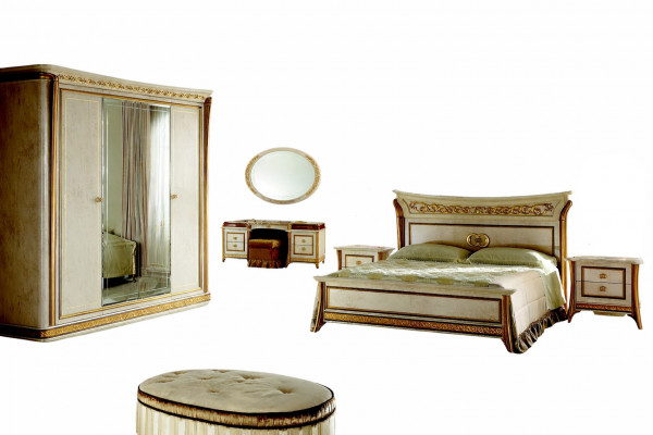 Bett + Nuetsdësch kinneklech Schlofkummer Gepolstert Bett Rokoko Designer Miwwelen
