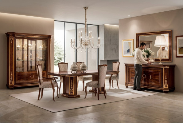 Miwwelen Dësch + 8x Stull Sets Iesszëmmer Garnitur Holz Komplett Barock
