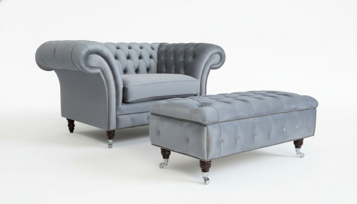 Chesterfield Hocker Fouss Sëtz Polster Ottoman Niewent Détente Textil Lieder Nei
