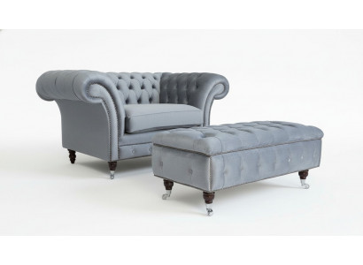 Chesterfield Hocker Fouss Sëtz Polster Ottoman Niewent Détente Textil Lieder Nei