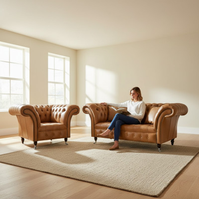 2+1 Sofa Garnitur Chesterfield Textil Stoff Canapé Couchë Këssen Set Garnituren