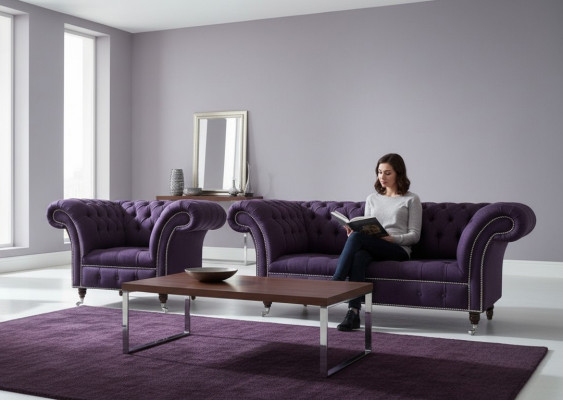 2+1 Sofagarnitur Chesterfield Textilstoff Sofa Couchen Polster Set Garnituren
