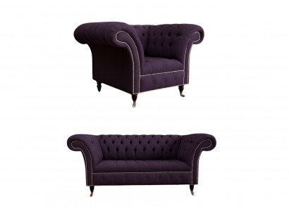 2+1 Sofagarnitur Chesterfield Textilstoff Sofa Couchen Polster Set Garnituren