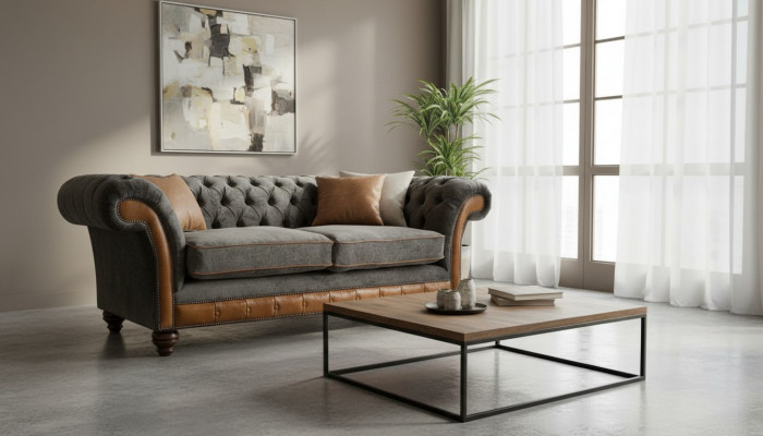 XXL Canapé 3-sëtz Couch Chesterfield Polster Sëtz Garnitur Lieder Textil Neien Gro