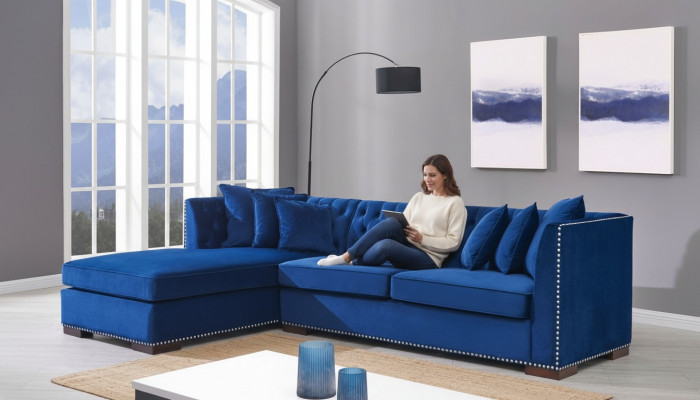 Chesterfield Bloen Designer Canapé Eck-Sofa Canapé Garnitur Textil Stoff Sofas