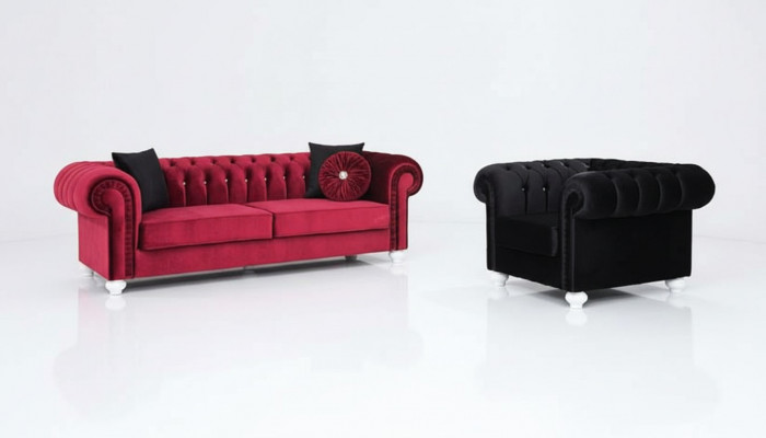 2-Deeler Sofagarnitur 3+1 Sëtzer Kanapé Liederkanapé Chesterfield Textil Samt