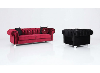 2-Deeler Sofagarnitur 3+1 Sëtzer Kanapé Liederkanapé Chesterfield Textil Samt