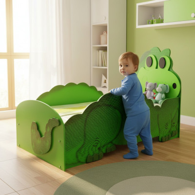 Dino grousst Bett mat Matratz Kannerbett Kannerzëmmer Kanner Zëmmer Betten