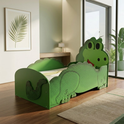 Dino grousst Bett mat Matratz Kannerbett Kannerzëmmer Kanner Zëmmer Betten