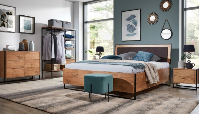 5-Stéck komplett Set Holz Schlofkummer Loftstil Design Bett Kommode Schaf