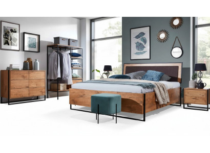 5-Stéck komplett Set Holz Schlofkummer Loftstil Design Bett Kommode Schaf