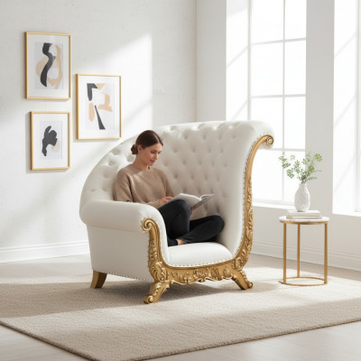 Troun Fauteuil Kinnekengepolstert Stull Chesterfield Samt 1-Sëtzer Antik Stil