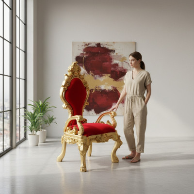 Troun Still Fauteuil Kinneklech Gepolstert Samett Chesterfield 1 Sëtz Antik Stil