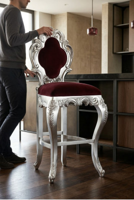 Hocker Barhocker Kinneken Polster Chesterfield Samt 1 Sëtzer Antik Stil Stull