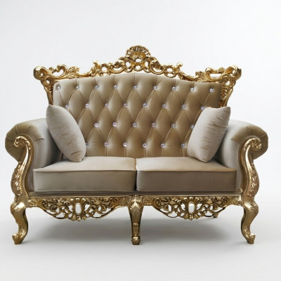 Zweesëtzeger Chesterfield Troun Sofa Kinneksstaff Polster Samt 2 Sëtzer Antik Stil