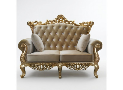 Zweesëtzeger Chesterfield Troun Sofa Kinneksstaff Polster Samt 2 Sëtzer Antik Stil