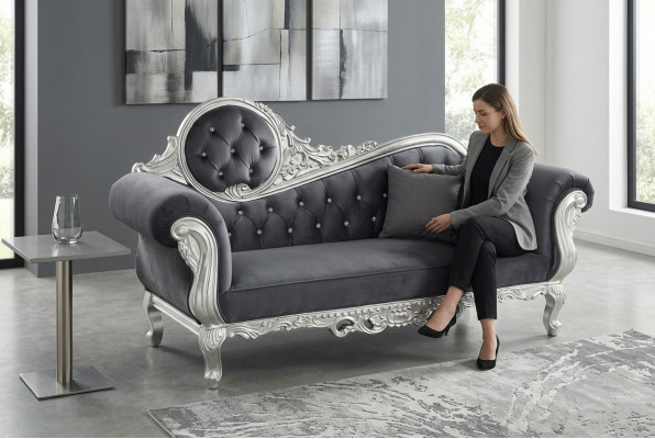 Thronsëtz Königlech Polster Chesterfield Samt 2-Sëtzer Antik Stil Still