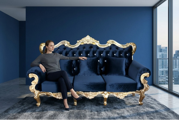 Thron Sofa Kinnekleche Polster Chesterfield Samt 3 Sëtzer Antik Stil Sofas Nei