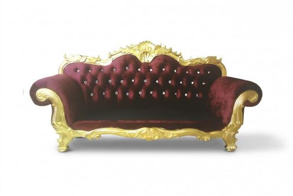 Troun Canapé Kinneken Chesterfield Velours 3-Sëtzer Antik Stil Canapéen Nei