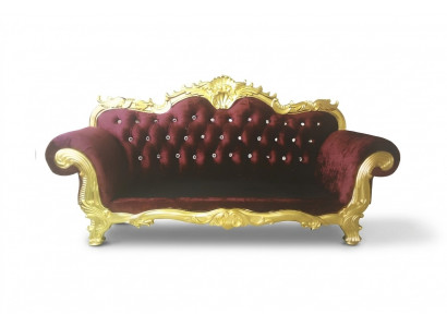 Troun Canapé Kinneken Chesterfield Velours 3-Sëtzer Antik Stil Canapéen Nei