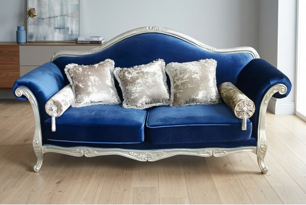 Zwee-Sëtzer Troun-Sofa Kinneken Polster Samt 2 Sëtzer Antik Stil Chesterfield