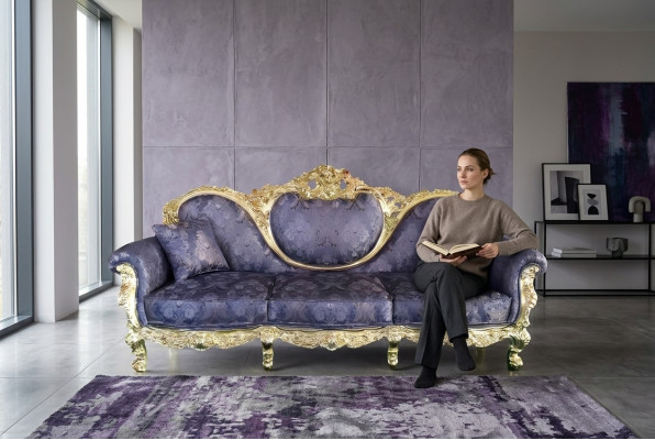 Thron Canapé Kinnigin Polster Samt 3-Sëtzer Antik Stil Fauteuil Lounge Chesterfield