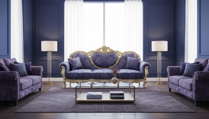 Thron Canapé Kinnigin Polster Samt 3-Sëtzer Antik Stil Fauteuil Lounge Chesterfield