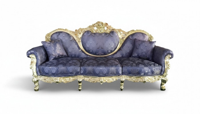 Thron Canapé Kinnigin Polster Samt 3-Sëtzer Antik Stil Fauteuil Lounge Chesterfield