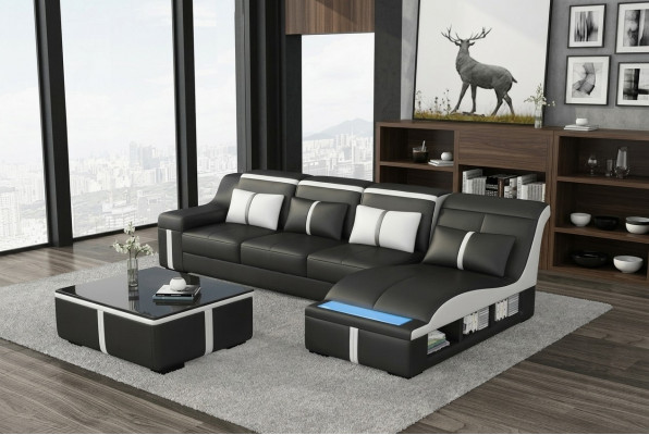 Eck Sofa Couch Polster Eck Sëtz Lieder Garnitur Beliicht L Form G8047C