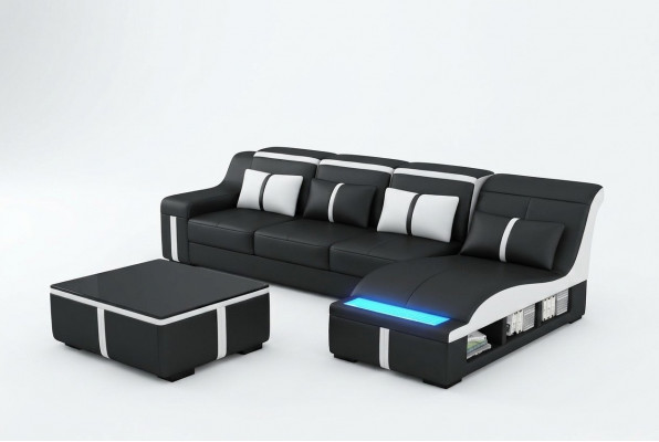 Eck Sofa Couch Polster Eck Sëtz Lieder Garnitur Beliicht L Form G8047C