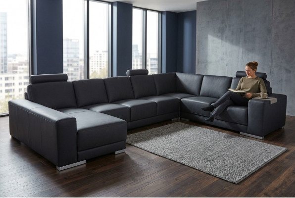 Ledercouch Couch Wunnlandschaft Eckcouch Garnitur Design Modern Couch U-Form