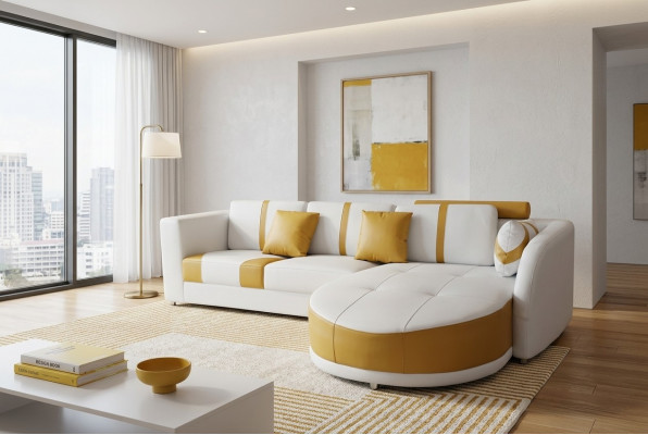 Lieder Eck Canapé Couch Polster Sëtz Wunn Modern Design Miwwelen Garnitur