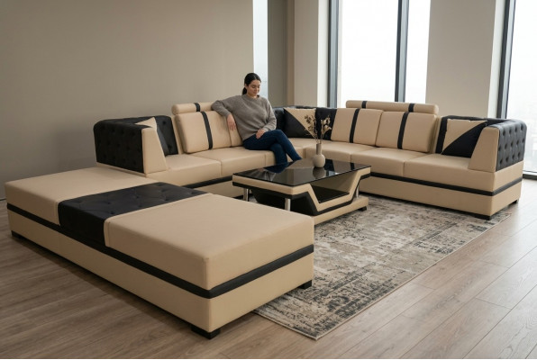 Lieder Eck Canapé Couch Polster Sëtz Wunn Landschaft Modern Design Miwwelen