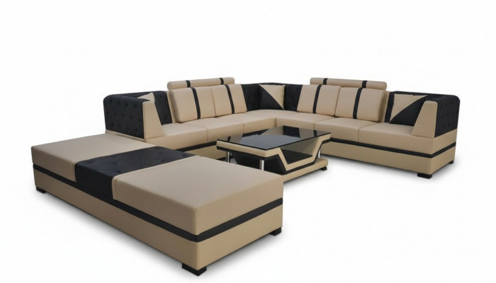 Lieder Eck Canapé Couch Polster Sëtz Wunn Landschaft Modern Design Miwwelen