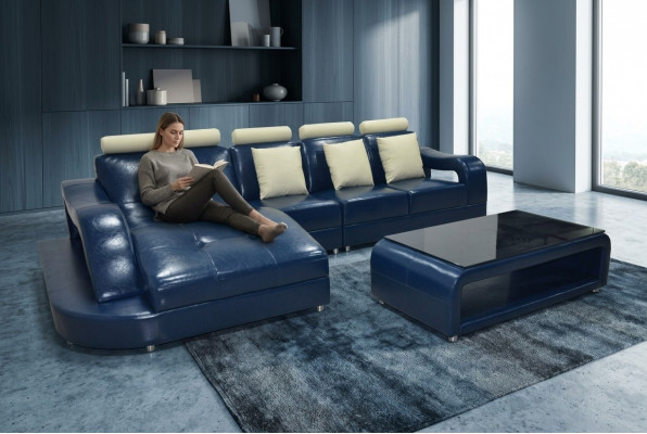 Ledercouch Wohnlandschaft Eckgarnitur Design Modern Sofa L-Form