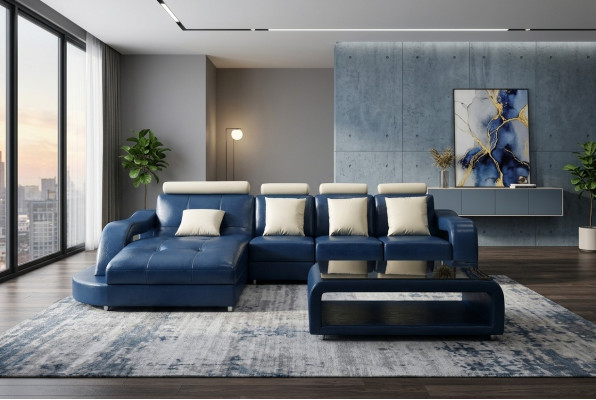 Ledercouch Wohnlandschaft Eckgarnitur Design Modern Sofa L-Form