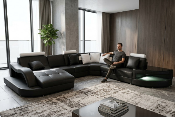 Lieder Sofas Wunnlandschaft Eck Garnitur Design Modern Sofa U-Form + Dësch