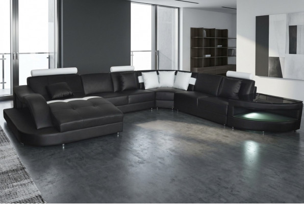 Lieder Sofas Wunnlandschaft Eck Garnitur Design Modern Sofa U-Form + Dësch