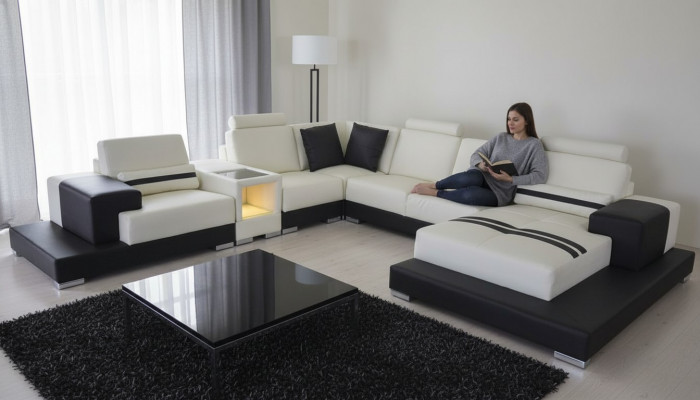 Ledercouch Sofa Wunnlandschaft Eck Garnitur Design Dekorativ Modern Sofa