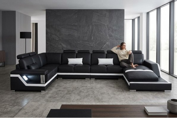 Ledersofa Wunnlandschaft Eck Garnitur Design Modern Sofa U-Form
