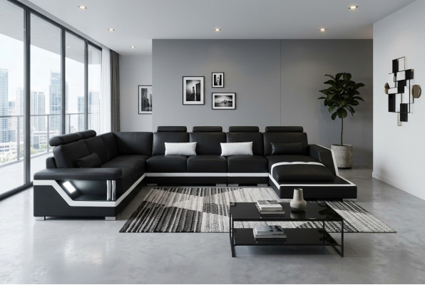 Ledersofa Wunnlandschaft Eck Garnitur Design Modern Sofa U-Form