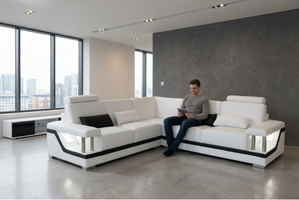 Ledercouch Couch Wunnlandschaft Eck Garnitur Design Modern Eck Sofa L-Form L6002
